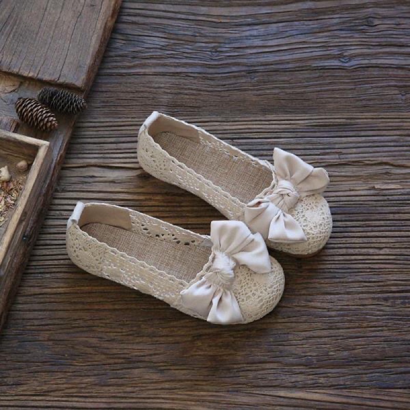 giày búp bê đan lưới gắn nơ