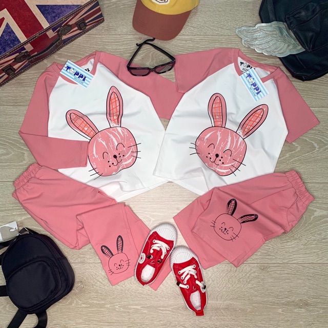 Bộ bé trai bé gái raplan hình thú cotton thấm hút mồ hôi tốt