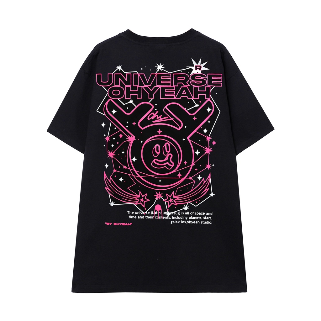 Áo thun tay lỡ OHYEAH phông Unisex nam nữ Premium Cotton oversize form rộng UNIVERSE - Đen