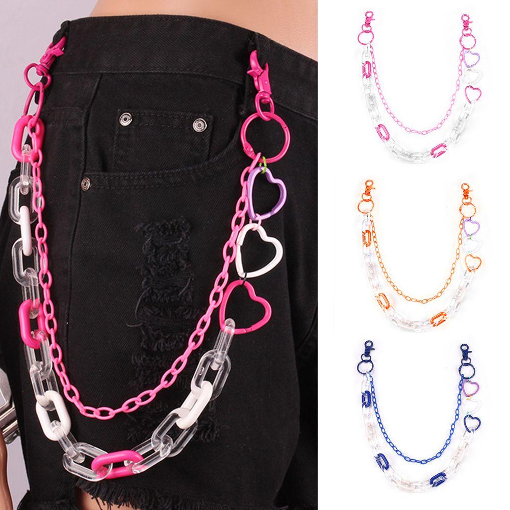 ✣HS✣ Fashion Pants Chain Women Girl Keychain Waist Chain Heart Punk Hip-hop Jewelry Multicolor Acrylic Multi Layer/Multicolor