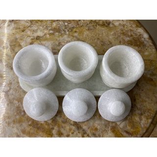 Bộ Khay 3 Ly Đá Cẩm Thạch Trắng