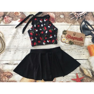 Act cool Đồ bơi bikini áo cherry yếm cột cổ váy xoè Cực cute