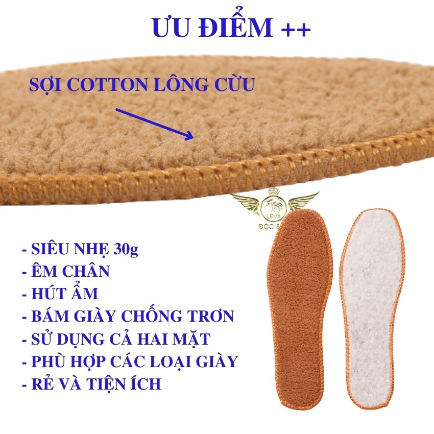 Lót giày nam nữ lông cừu siêu êm chân mềm nhẹ hút ẩm khô thoáng khắc phục thối chân tăng cao gót combo 5 đôi CB5L001GT