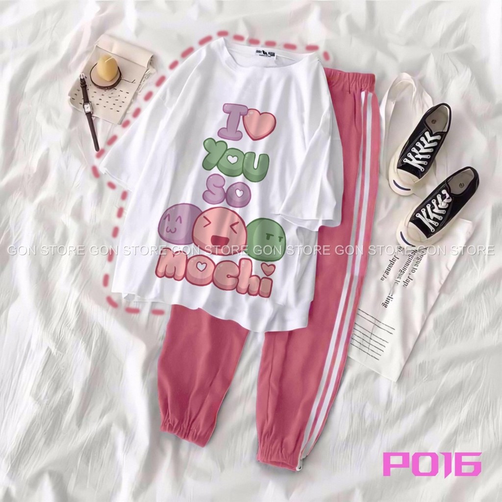 Các mẫu áo thun hình cute + quần bo 2 sọc hồng xinh xắn ( compo 1)