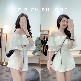 Set áo trễ vai bèo trắng mix quần shooc trắng cực xinh