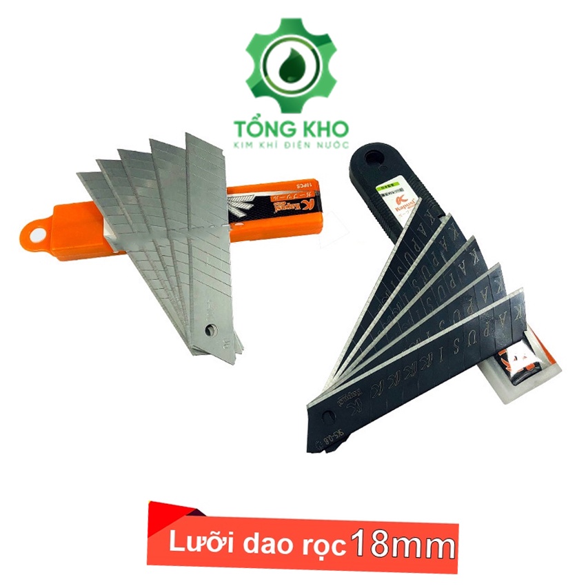 Bộ 10 lưỡi dao rọc đa năng thép Nhật Kapusi 18mm - Lưỡi dao rọc giấy, cắt thùng bìa cực sắc - Tổng kho kim khí điện nước