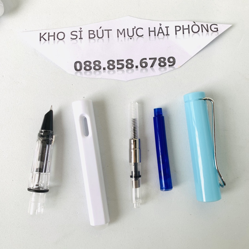 Bút máy xoá được 858ngòi mài êm trơn. FULL phụ kiện. ống mực xanh + pitton + tẩy + ngòi mài êm