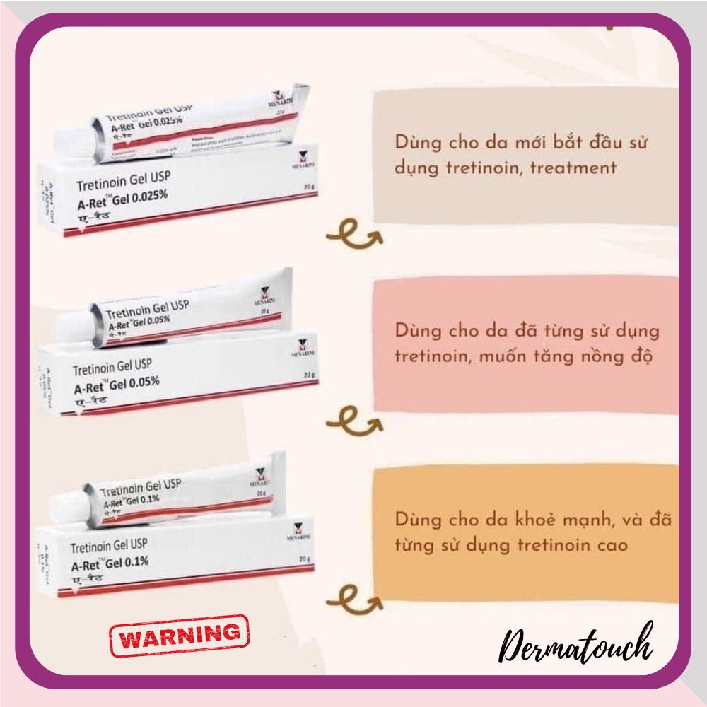 Tretinoin Aret - Tre Aret giảm mụn, mờ thâm, ngừa lão hoá, Aret Ấn Date 2024 - Dược mỹ phẩm chính hãng Derma Touch