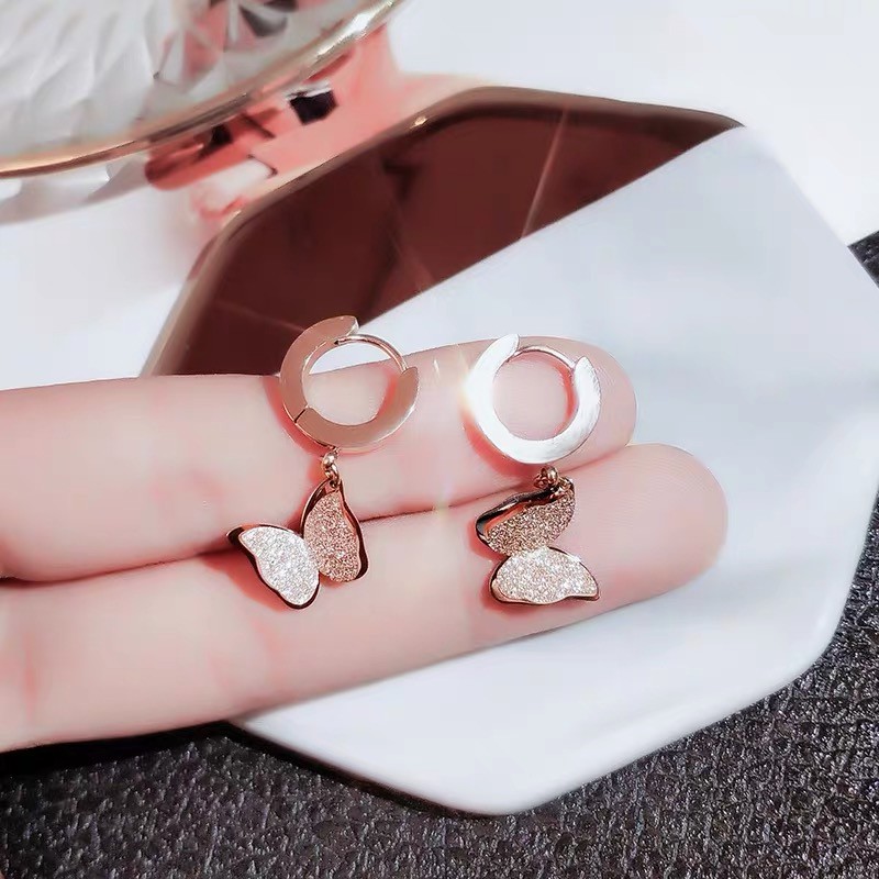 Khuyên Tai Hình Bướm Hai Lớp Mạ Vàng Hồng 18K Bằng Thép Không Gỉ Mạ Vàng Hồng Phong Cách Nhật Hàn Nhật Bản
