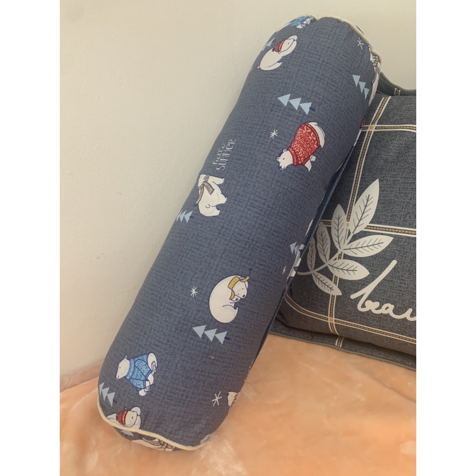 Gối Ôm Cho Bé Cotton 100% Size 20x60 Vỏ Gối Ôm Trẻ Em Có Khóa Kéo Ruột Gối Bông Gòn Trắng Size 20x60