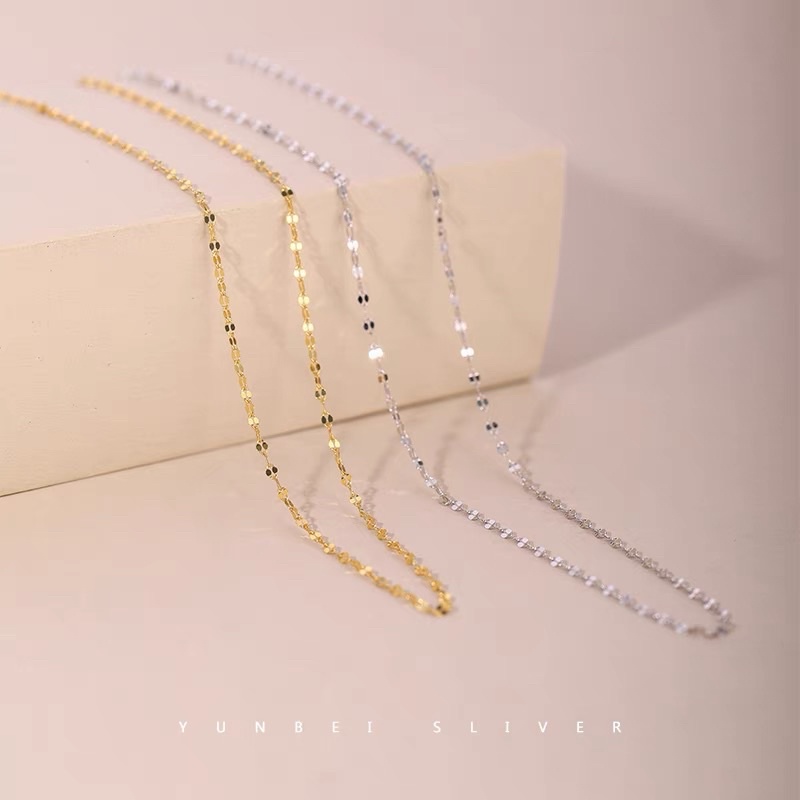 Dây chuyền không mặt bạc ý DaLiA Jewelry dây chuyền xích vòng hoa dẹt basic vòng cổ nữ dễ phối đồ