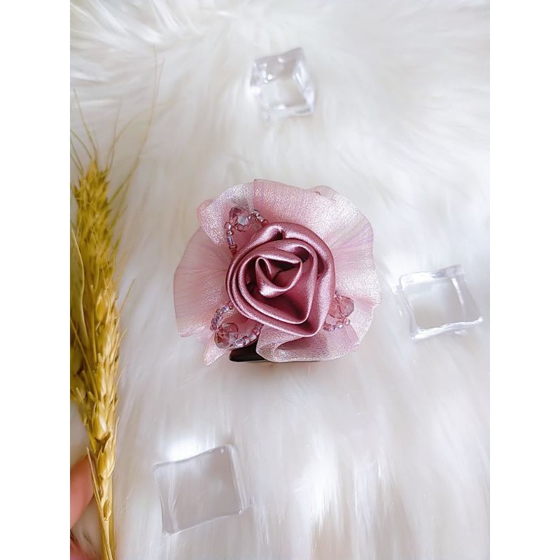 Kẹp càng cua 5 răng đính hoa vải lụa siêu đẹp