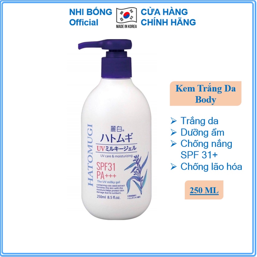 Sữa Dưỡng Thể Trắng Da Toàn Thân Kiêm Chống Nắng Hatomugi SPF 31+ PA++++ Nhật Bản 250ml