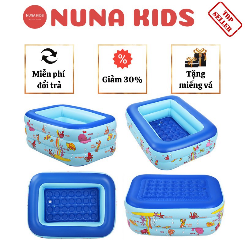 [Giảm giá thần tốc] Bể bơi cho bé NUNAKIDS cao cấp đủ kích cỡ đáy chống trượt, bể bơi phao TẶNG 5 bóng, miếng vá, kèm Bơ