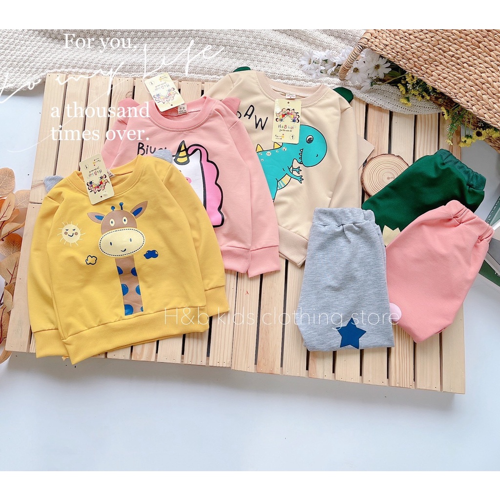 Bộ nỉ da cá cho bé trai, bé gái, set bộ thu đông cho trẻ em từ 6kg đến 17kg