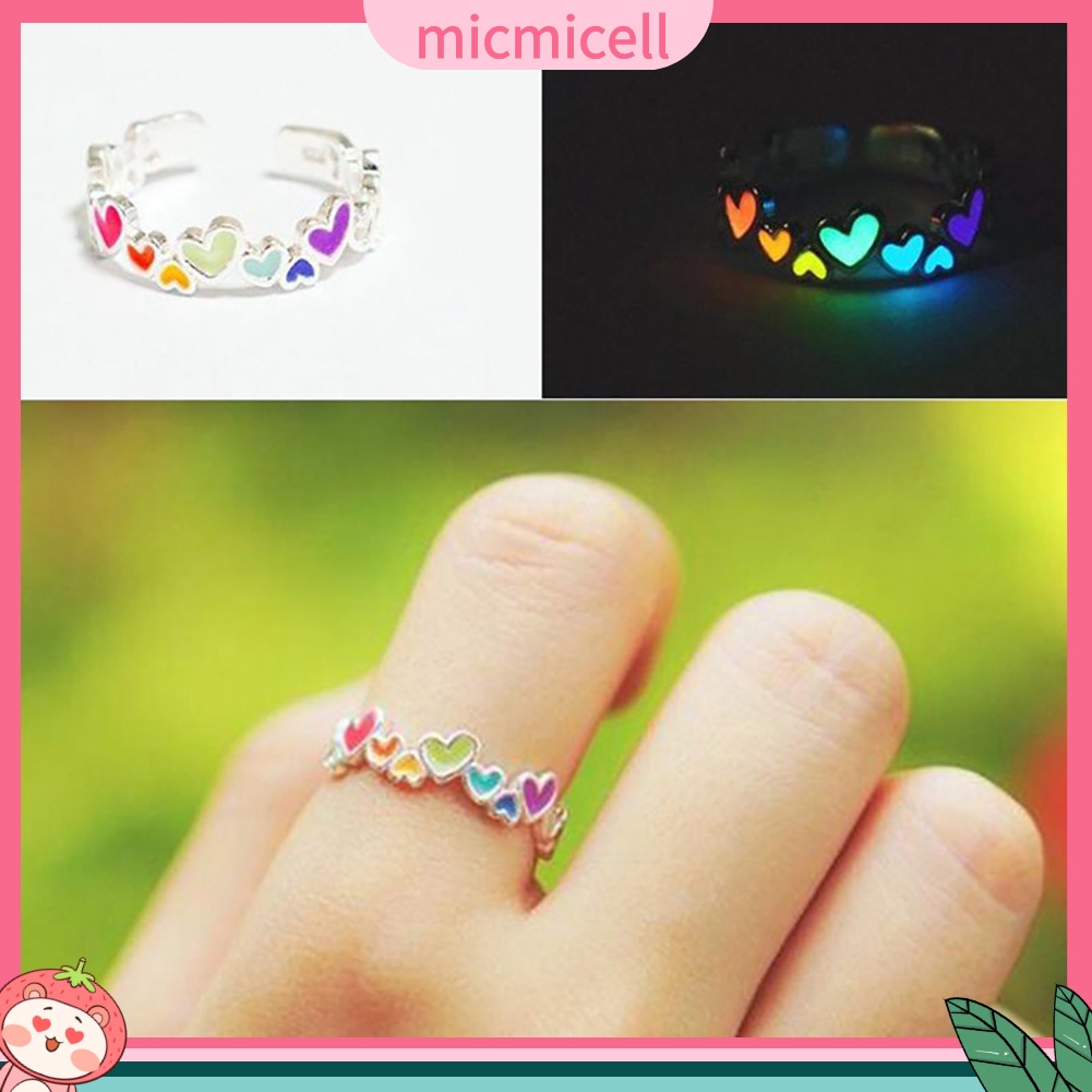Nhẫn Cặp Mặt Hình Trái Tim Dạ Quang Nhiều Màu Thời Trang Cho Nữ