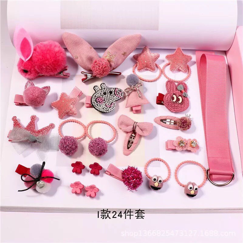 SET QUÀ TẶNG BÉ GÁI 24 món cột tóc kẹp tóc dễ thương nhiều màu KÈM HỘP QUÀ