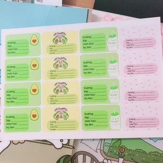 Nhãn Vở Pilu in hình bơ hun nhau dễ thương