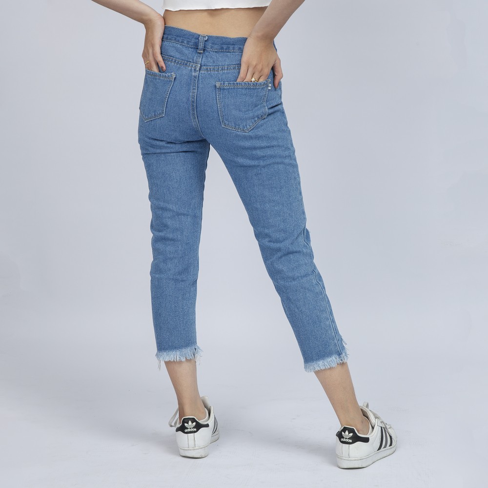 Quần Jean Nữ Begy Chữ Thái Chân Tua Màu Xanh Trung Bình Co Giãn Thời Trang Cao Cấp Giãn QR08. BOBA_SHOP1 | BigBuy360 - bigbuy360.vn