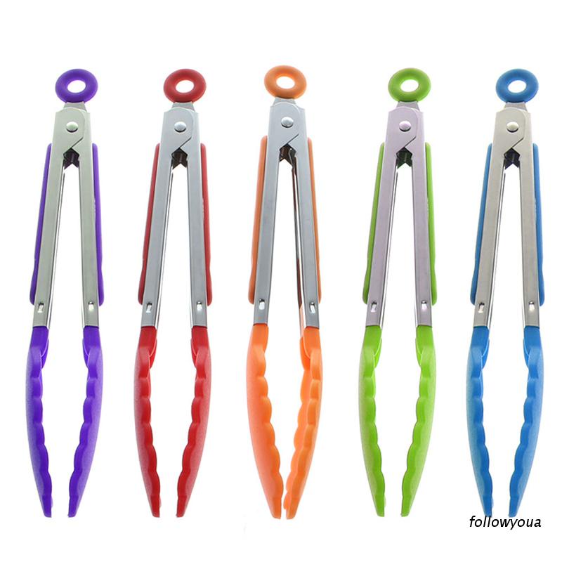 1 Kẹp Gắp Thức Ăn Bằng Silicone Tay Cầm Thép Không Gỉ