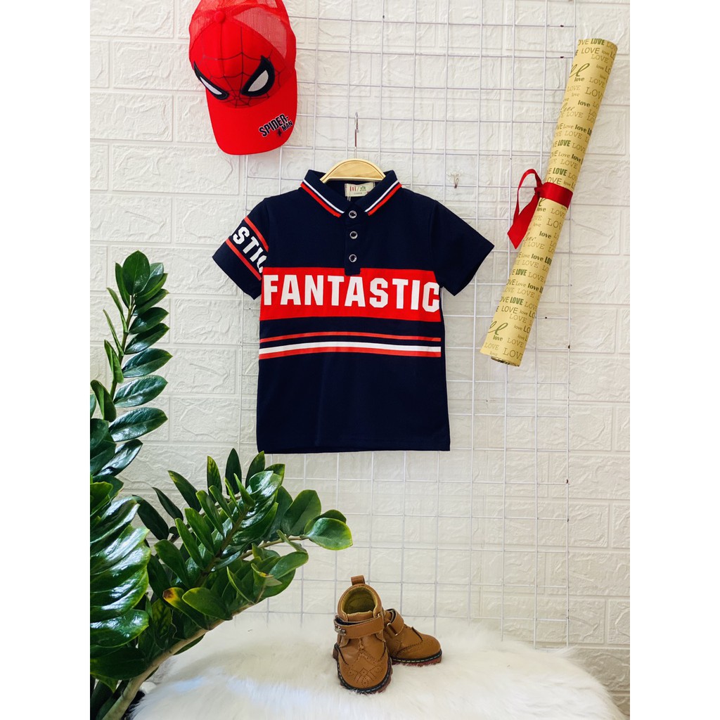Áo  Polo  bé trai  Áo thun có cổ trẻ em 2 tuổi- 8 tuổi họa tiết chữ FANTASTIC