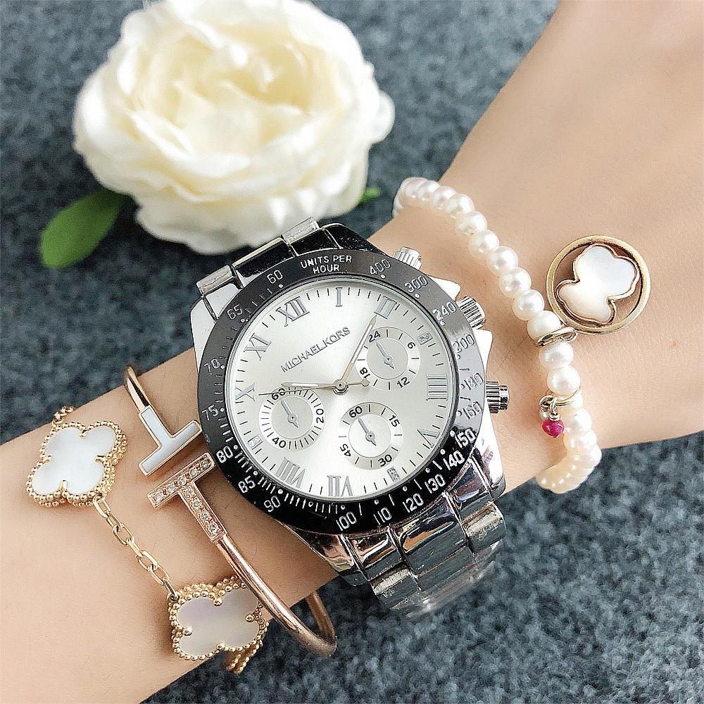 Đồng hồ ba mặt thông thường bằng thép không gỉ MK dành cho nữ Jam Tangan Perempuan