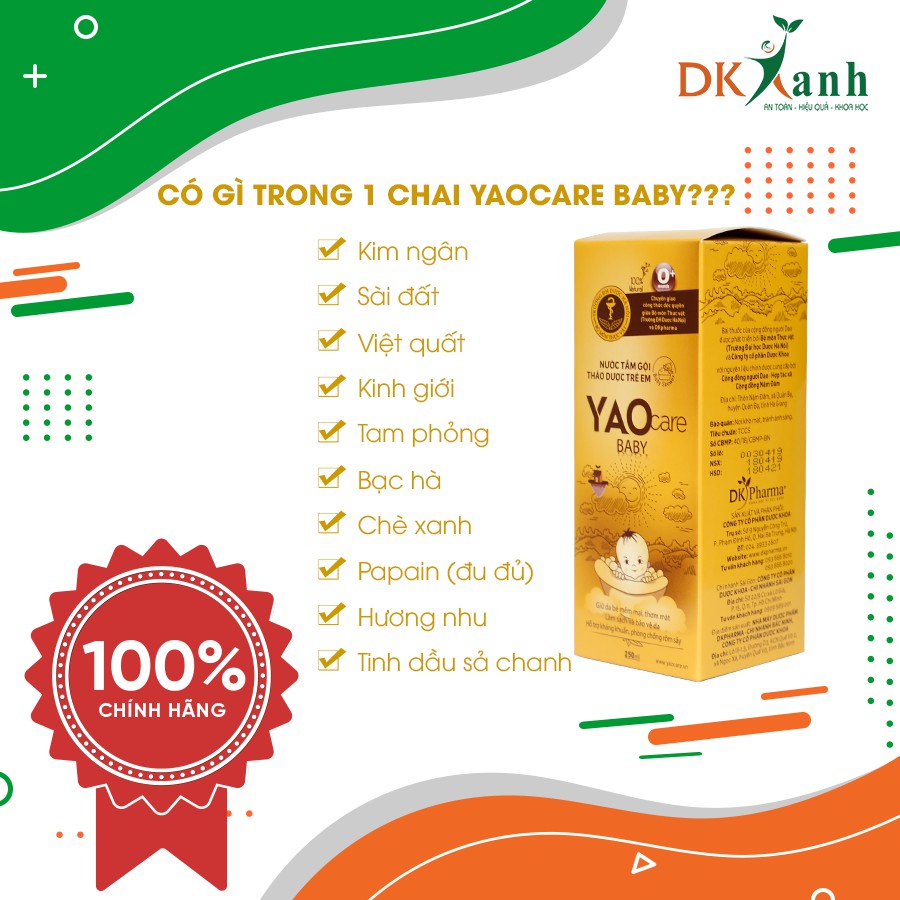 [7 TẶNG 1 - CÓ TEM TÍCH ĐIỂM - HÀNG CHÍNH HÃNG] ] Nước tắm gội thảo dược Yaocare baby cho bé chuẩn Đại học Dược Hà Nội