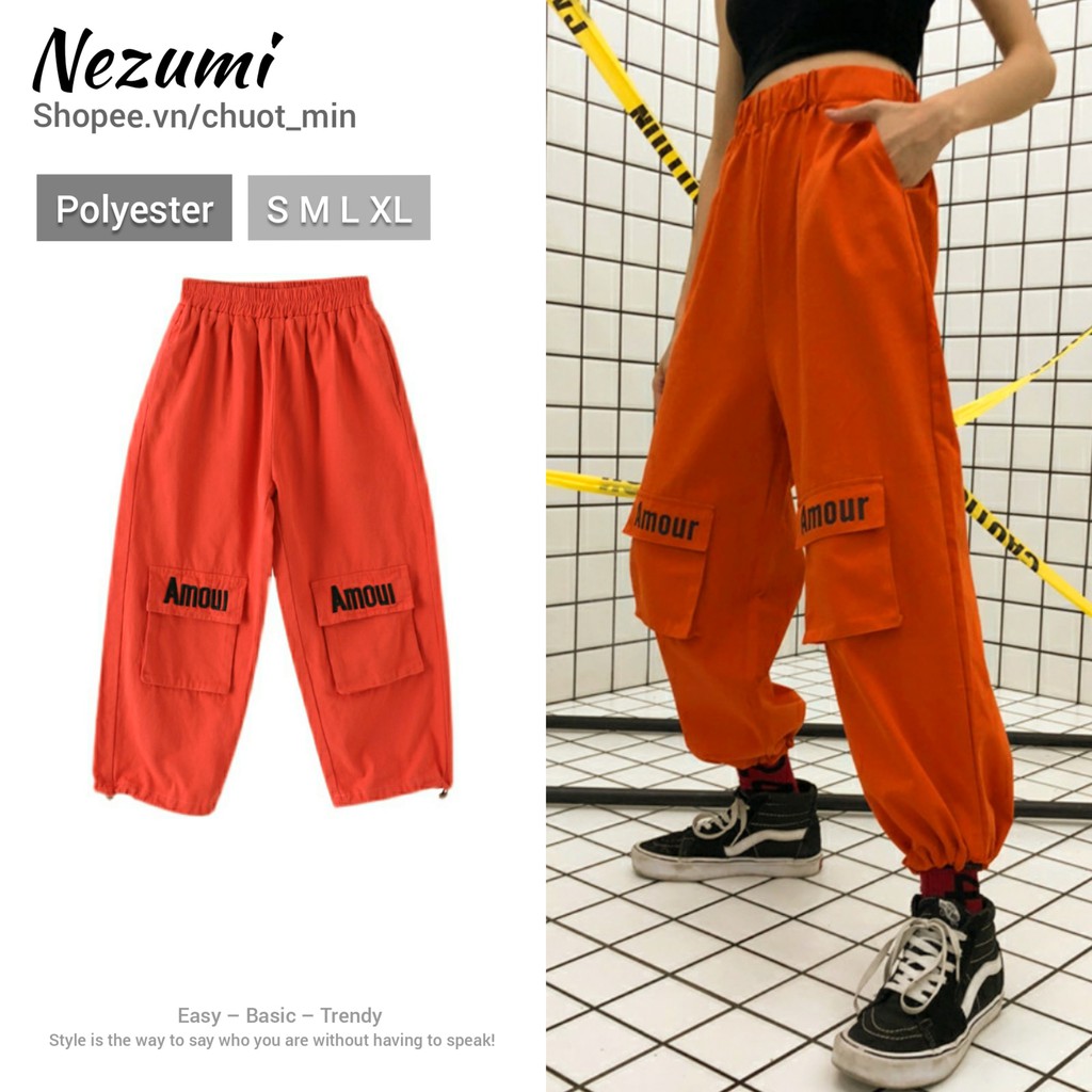 (Order_ảnh thật) Quần jogger kaki boxpant unisex nam nữ amour ống rút dây harajuku