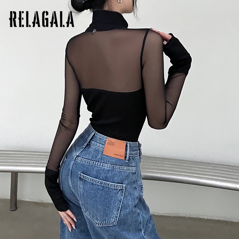 Bộ Áo Liền Quần Cổ Lọ Vải Lưới Màu Trơn Xuyên Thấu Thời Trang Quyến Rũ Cho Nữ 2022 | BigBuy360 - bigbuy360.vn