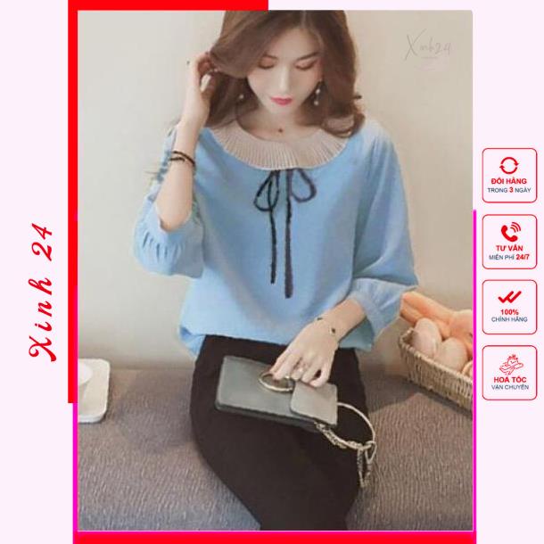 Áo kiểu , áo sơ mi nữ công sở tay lửng cổ áo dập ly phong cách trẻ trung | BigBuy360 - bigbuy360.vn