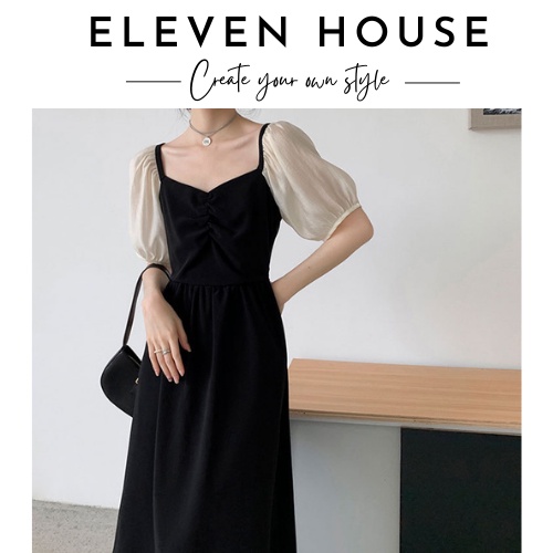 XẢ Váy đầm dài tiểu thư cổ vuông siêu xinh dáng váy chữ A thanh lịch 11 House