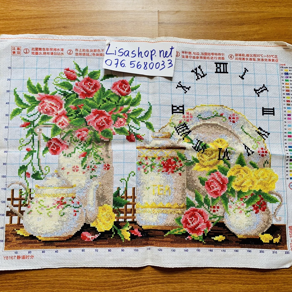 Tranh thêu chữ thập BÌNH HOA TĨNH VẬT đã thành phẩm 57x42cm đã thêu rùi y8167