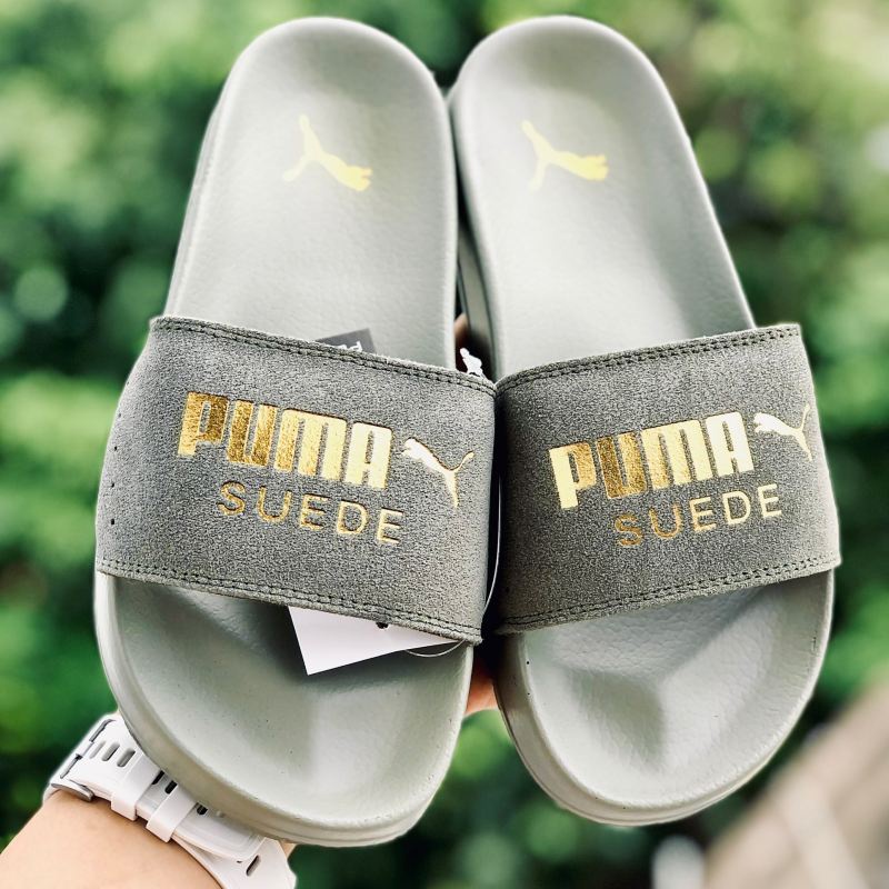 Dép unisex 𝐏𝐔𝐌𝐀 da lộn ❤️FREESHIP + Hộp❤️  dép mlb puma quai ngang hình con báo nam nữ thể thao kèm tem tag mác,xanh rêu
