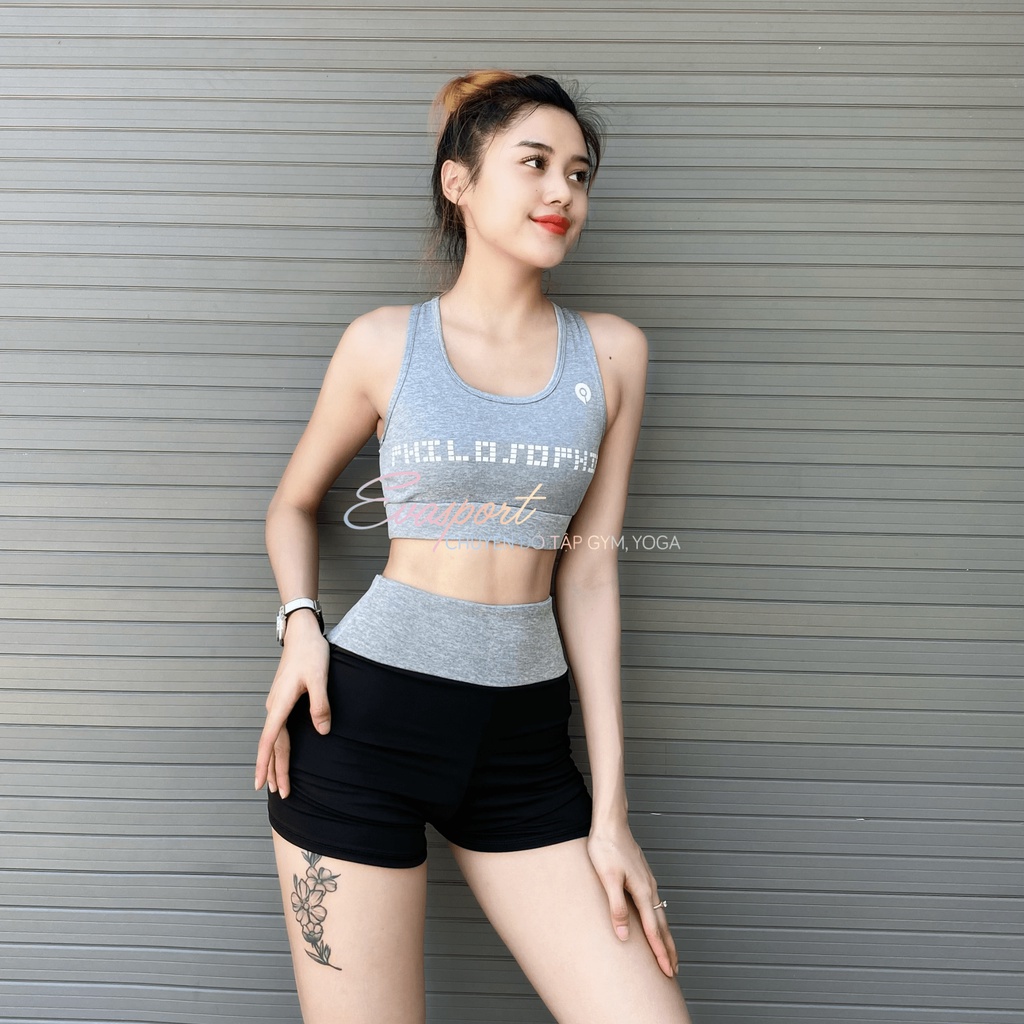 Set bộ đồ tập gym nữ ngắn gồm áo bra áo lưới quần đùi 2 lơp tập yoga gym aerobic thể thao co giãn