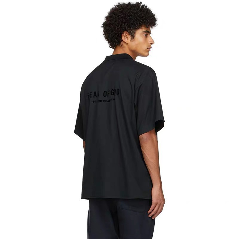 Short Sleeve FOG season 7 main line flocked printed short sleeve polo shirt fashion brand High Street couple T-shirt men