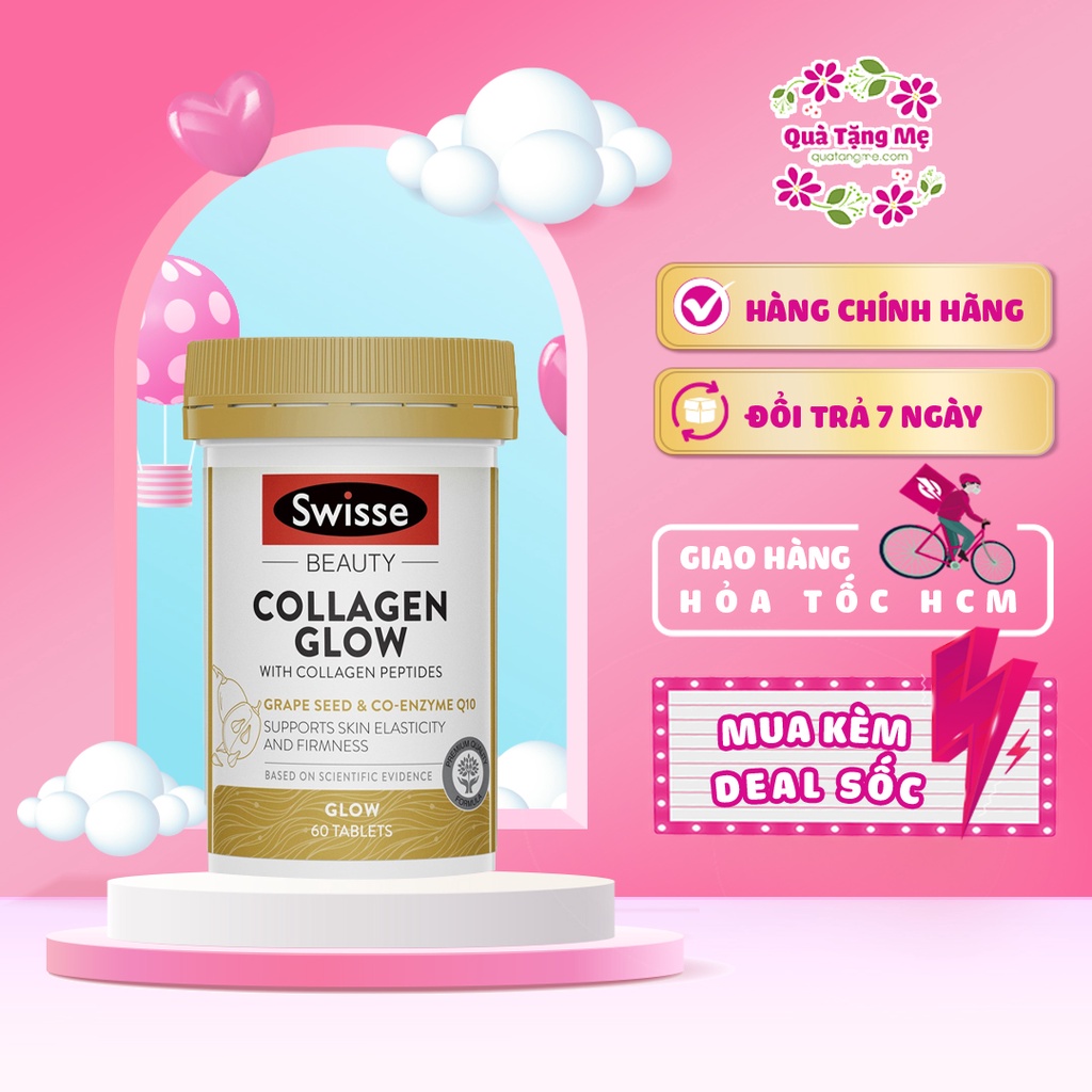 Collagen thủy phân chống lão hóa swisse collagen glow hộp Healthy Care quatangme 60 viên/ 120g bột