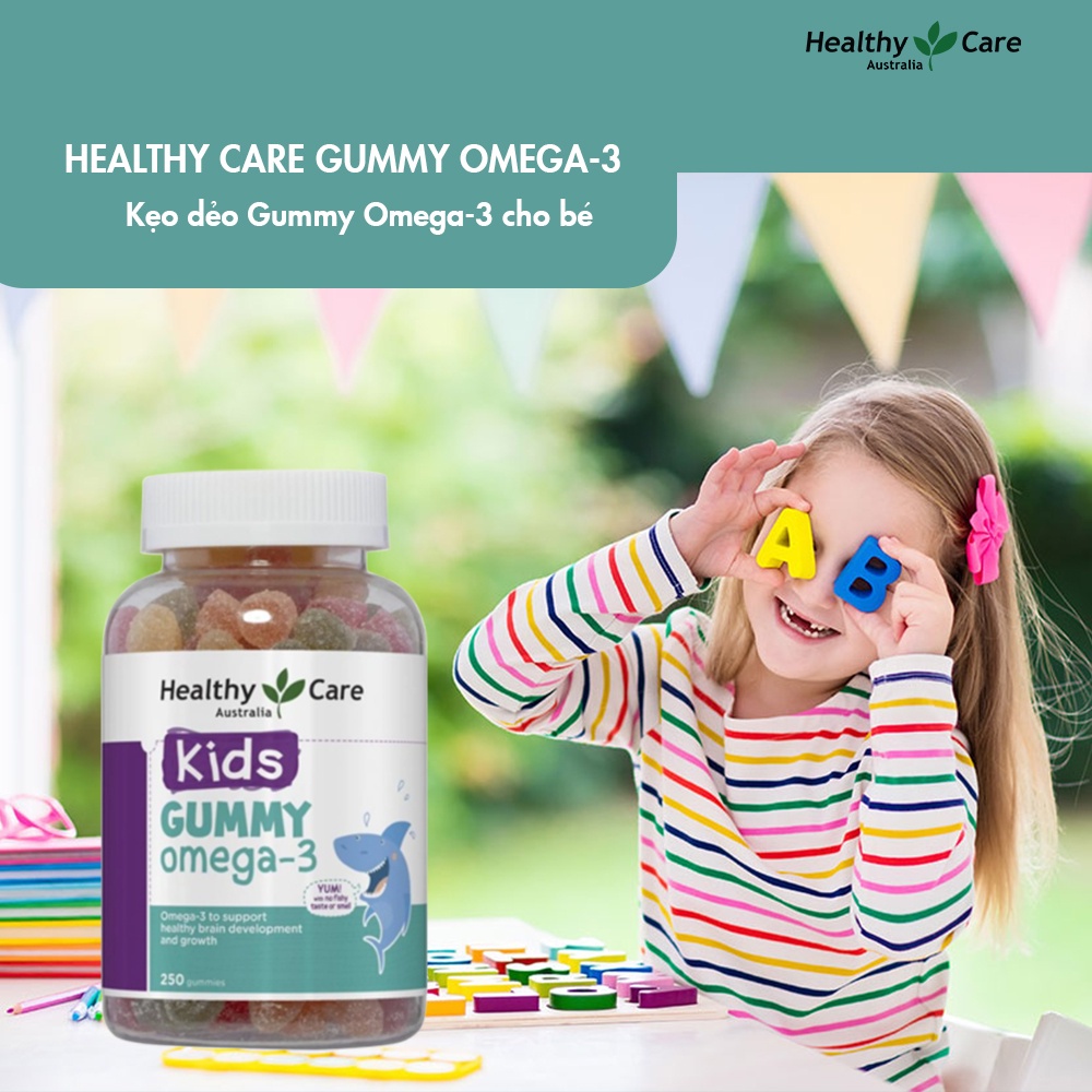 Combo 2 Hộp Kẹo dẻo vitamin cho bé Gummy Omega-3 Healthy Care 250 Tăng Thị Lực Phát Triển Trí Não