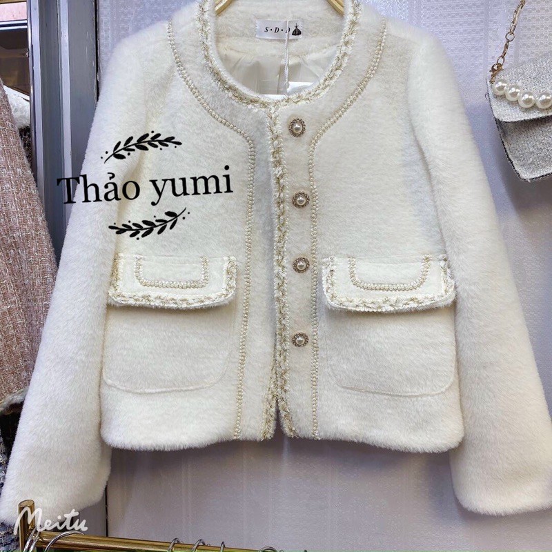 Áo khoác dạ lông viền ngọc chuẩn hàng SDD