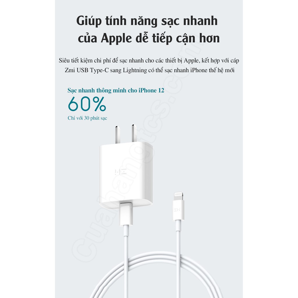 [người bán địa phương] Củ sạc nhanh Xiaomi Zmi HA716 Type C 20W PD3.0 chuyên cho iphone