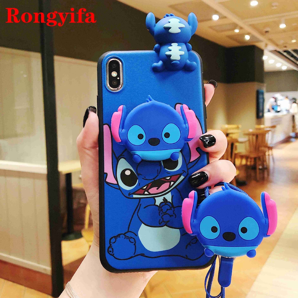 Stitch Phone Case Realme 6i 6 5 3 2 F11 Pro C2 A1K A91 A72 A52 A31 A9 A5 2020 F7 F9 F5 Phone Case Cartoon Cute Soft TPU Case Cover (ncluding Popup Stand & Lanyard)