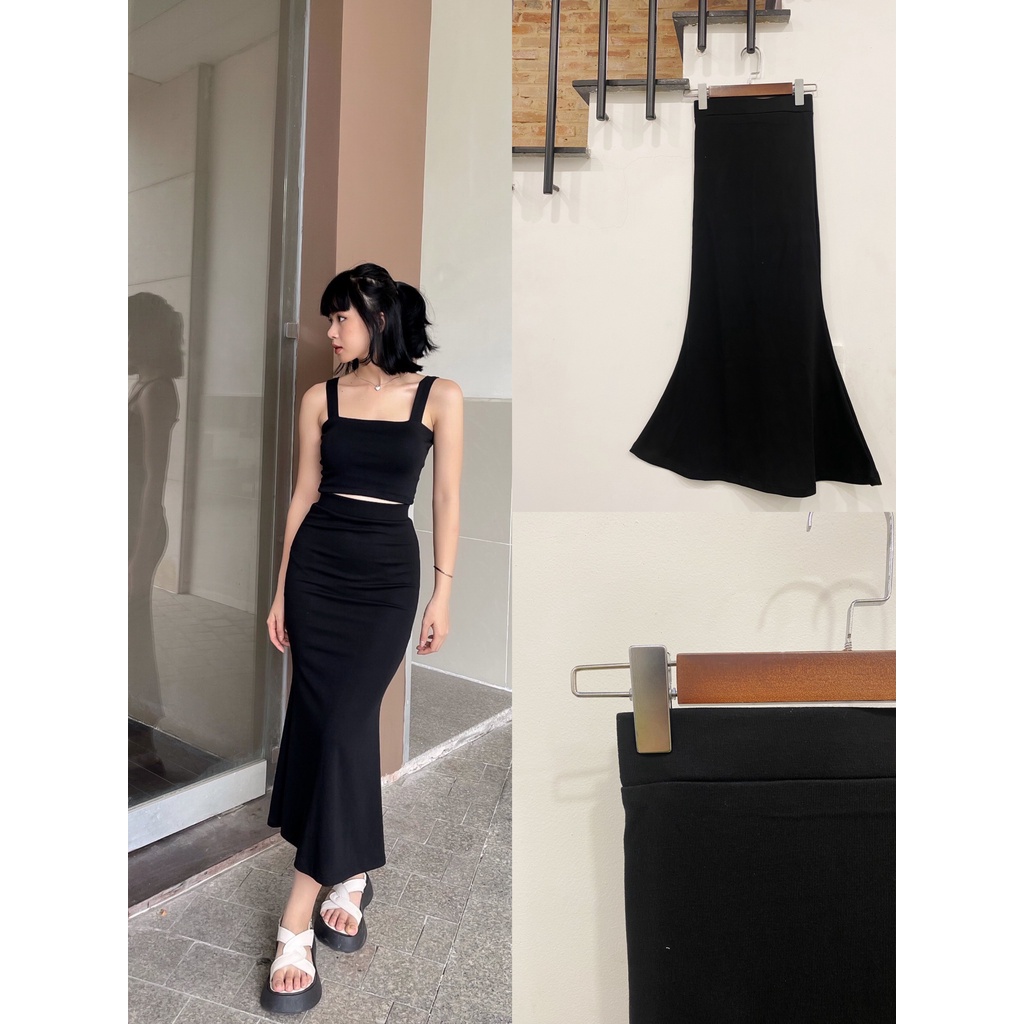 CHÂN VÁY ĐUỔI CÁ ĐEN CHẤT THUN BO ZIP DỄ MẶC 2 MÀU