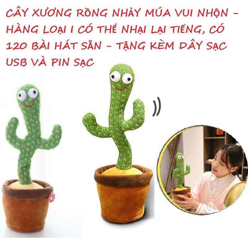 Cây Xương Rồng Nhảy Múa Vui Nhộn Phát 120 Bài Hát - Nhại Được Giọng Nói - Hot TikTok (Tặng Kèm Pin Và Dây Sạc USB)