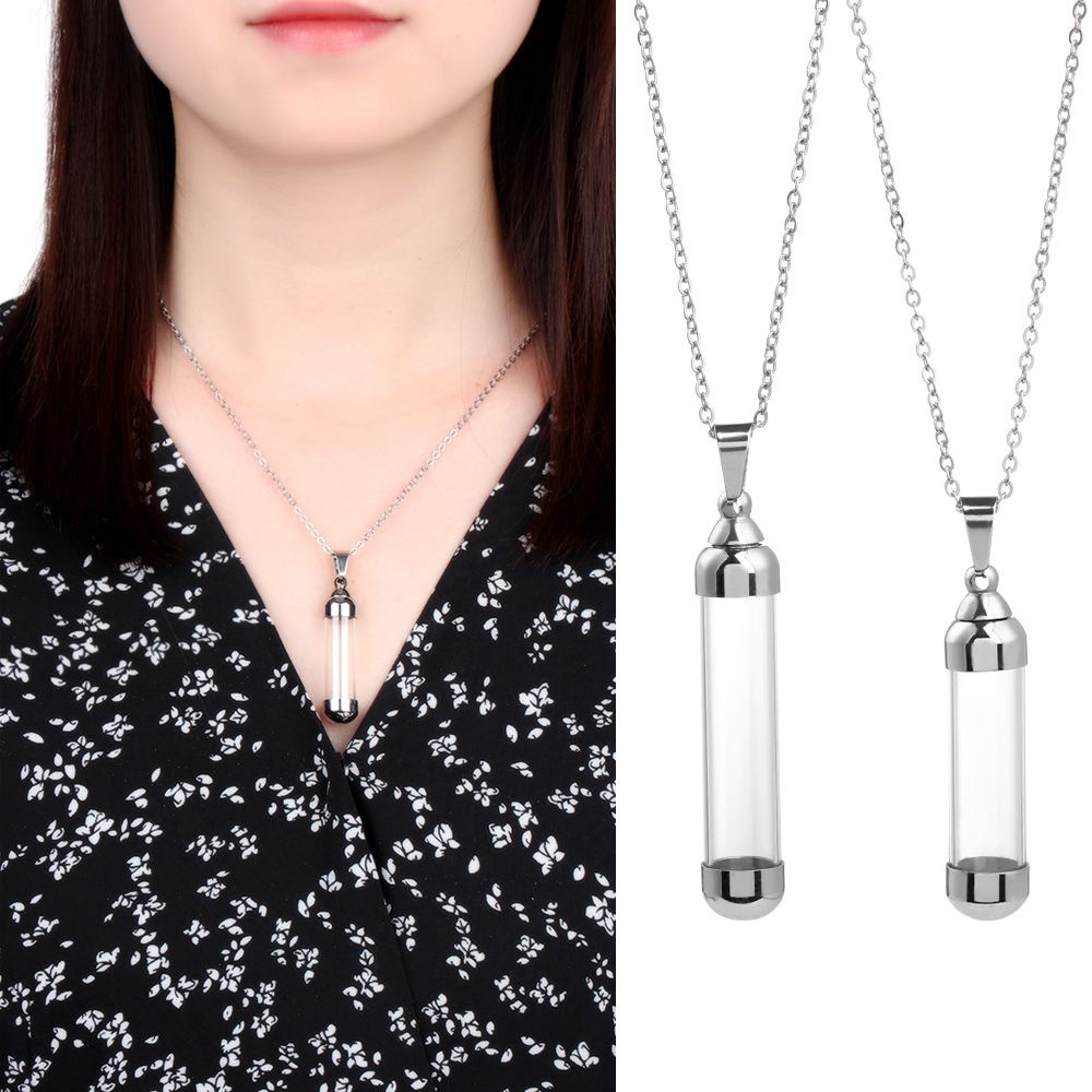 Vòng cổ Mặt Lọ Thủy Tinh Đựng Nước Hoa Có Nắp Vặn Mở Được Bằng Thép Thủy Tinh Mihan DIY