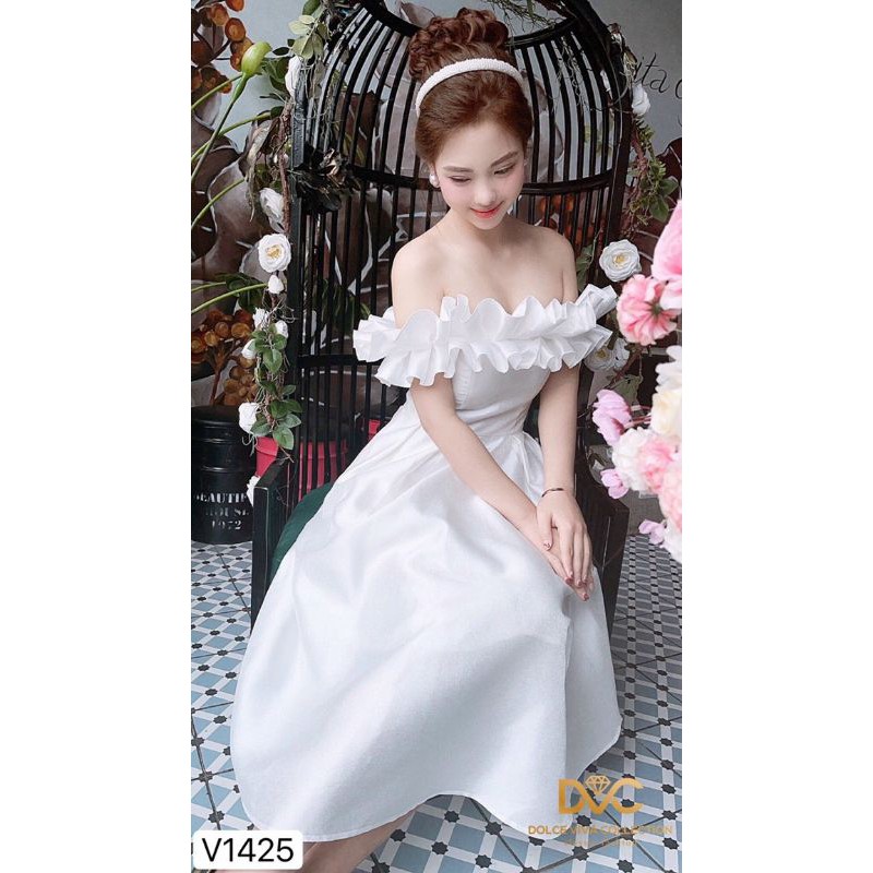 [VÁY ĐI TIỆC CAO CẤP] Váy xòe trắng trễ vai | BigBuy360 - bigbuy360.vn