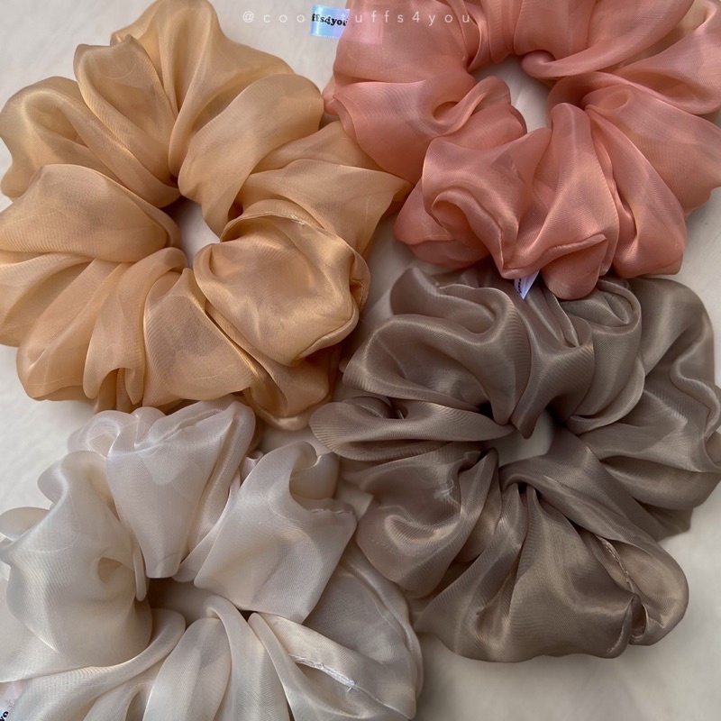 Buộc Tóc Scrunchies Voan Phồng Bigsize Tone Nâu 🤎