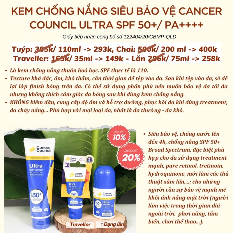 Kem chống nắng Siêu bảo vệ Cancer Council Ultra SPF 50+/ PA ++++