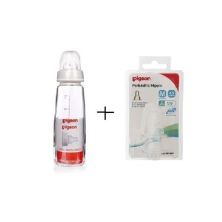 Bình sữa Pigeon thủy tinh 240ml + Tặng 1 vỹ núm vũ siêu mềm