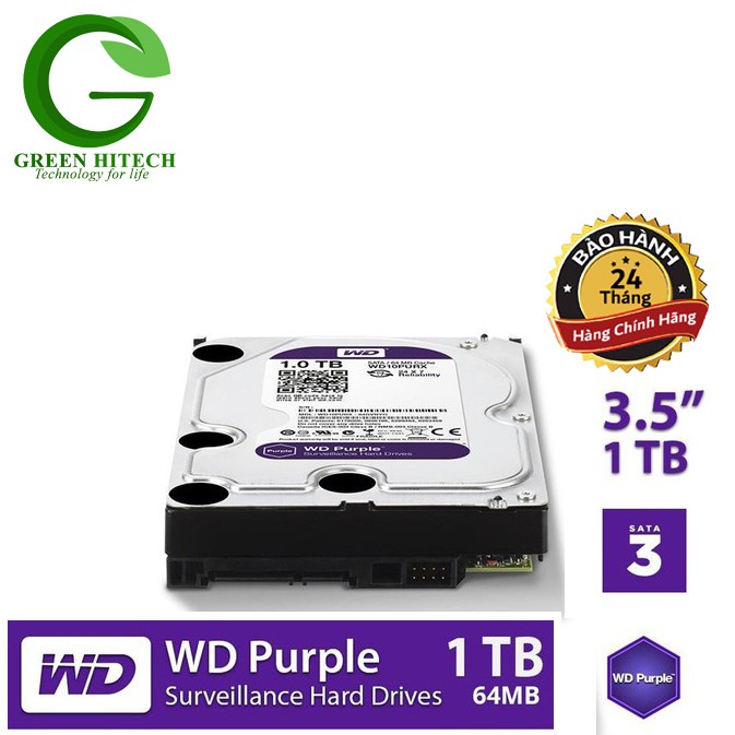 Ổ cứng camera WD Purple 2TB WD20PURX - Hàng chính hãng Renew- BH 2 năm - 1 đổi 1