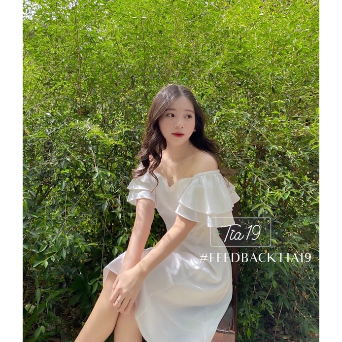 Váy trễ vai tay bèo Tia19. Đầm rớt vai dáng xoè dự tiệc ulzzang ( Ảnh thật) | BigBuy360 - bigbuy360.vn