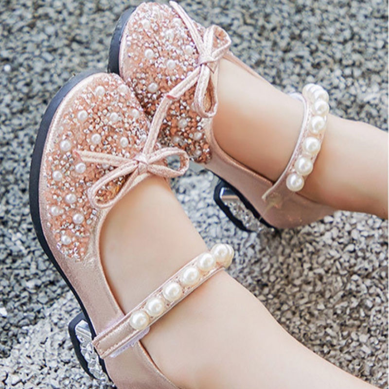 Giày Búp Bê Công Chúa Đế Mềm Đính Ngọc Trai Lấp Lánh Cho Bé Gái